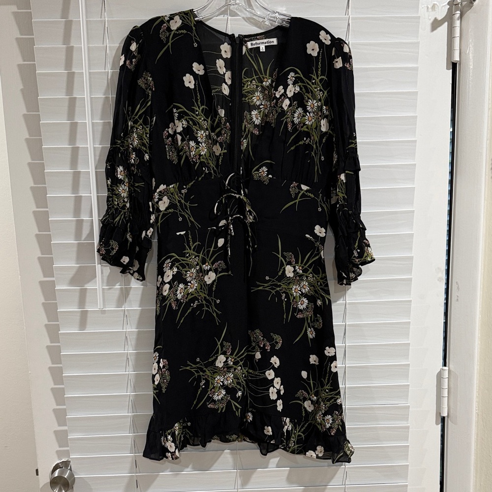 Reformation Black Floral Dress